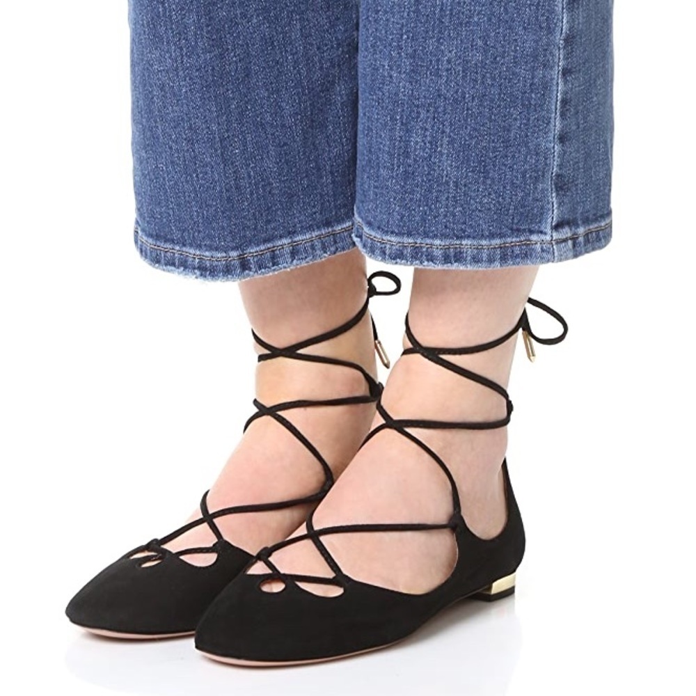 Aquazzura Dancer Black suede flats 37.5